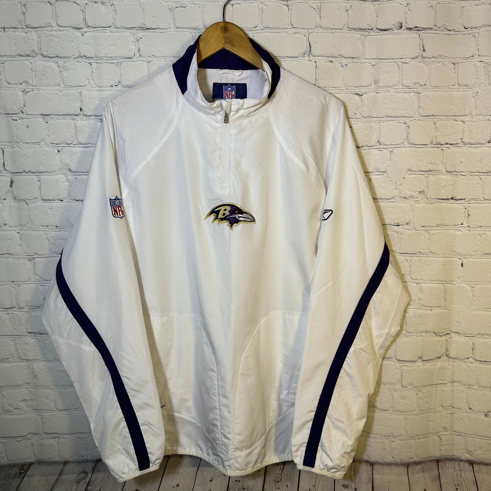 Reebok NFL Baltimore Ravens‎ 1/4 Zip Windbreaker Jacket White Mens Medium